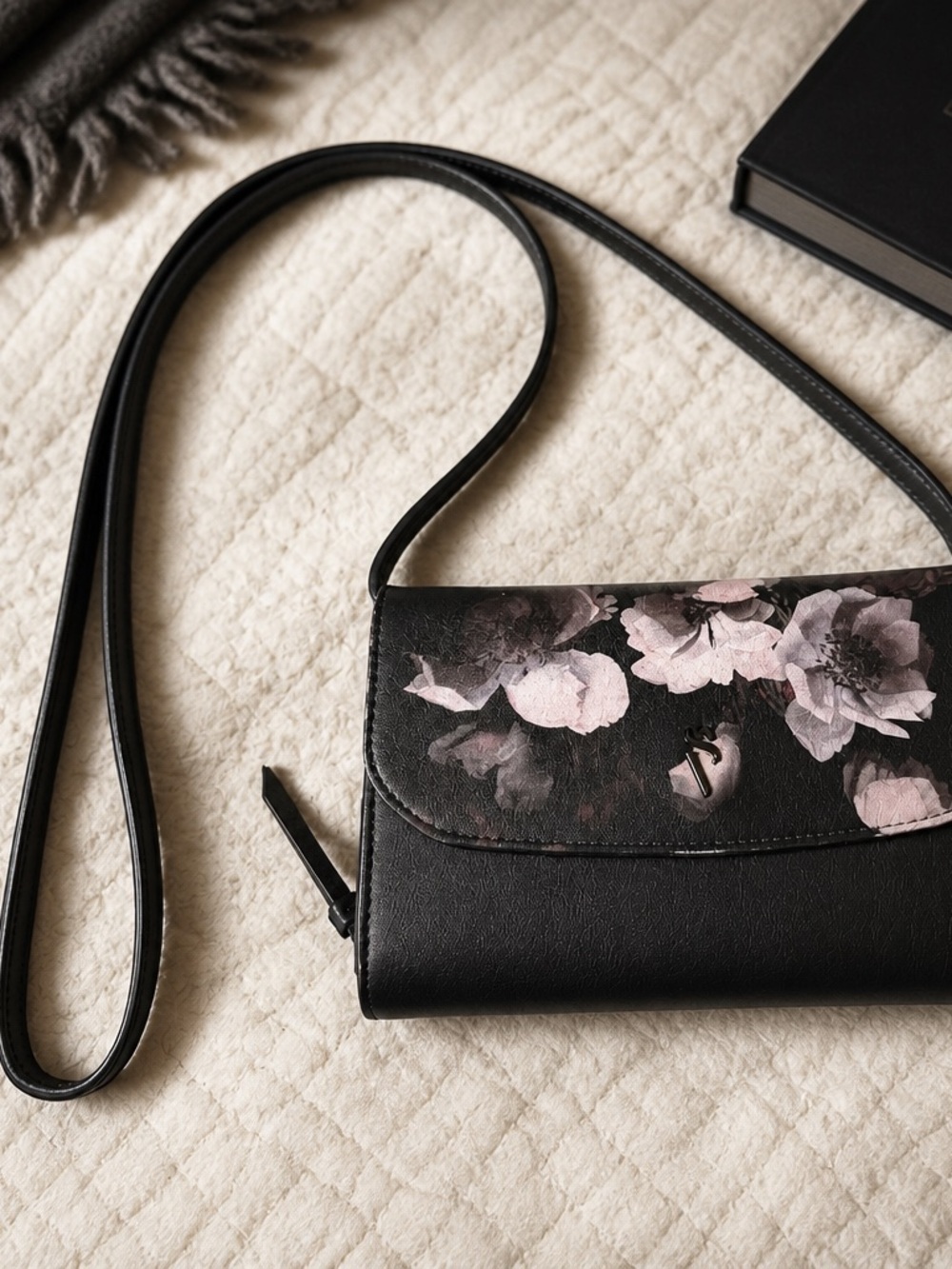 Simply Vera Vera Wang Black Clutch with Pale Pink Floral Accents - Picture 3 of 9